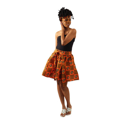 African Print 'Gye Nyame' Short Skirt - Orange