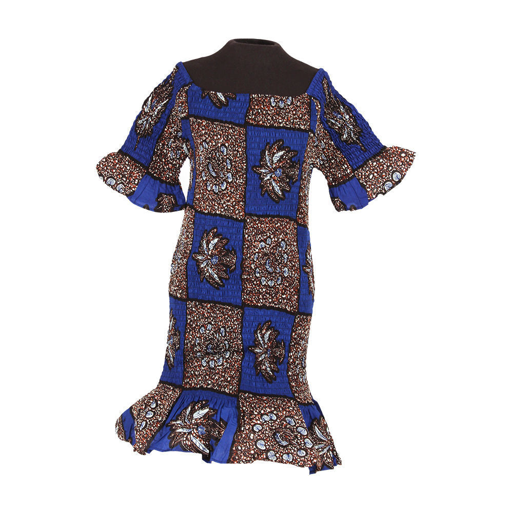 Elastic 'Blue Palm' Flare Dress